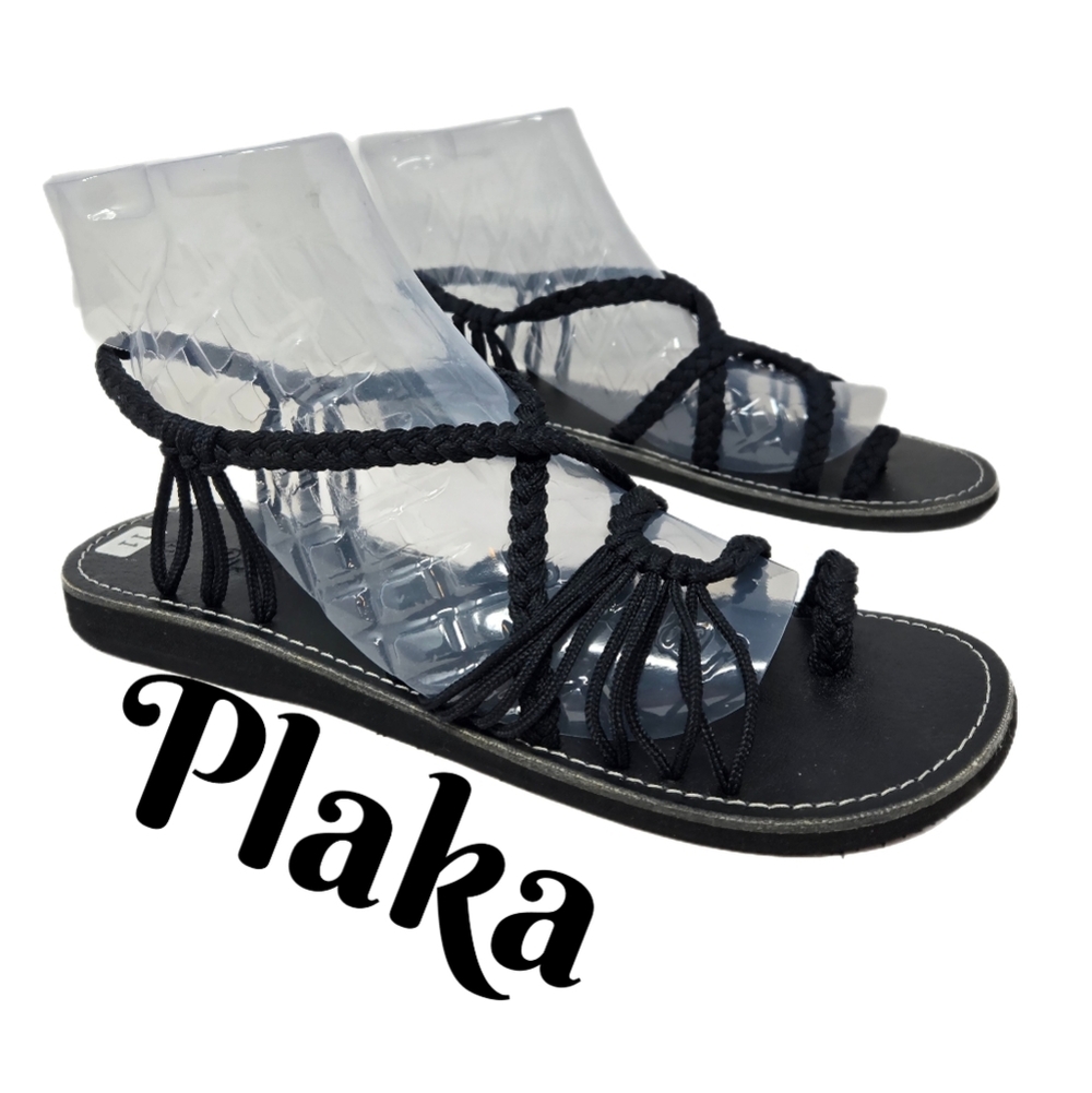 Plaka Womens Sandels Sz 11 Palm Leaf Flat Woven Straps Toe Post Thong Casual